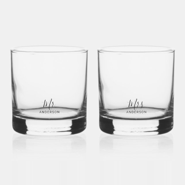 Vaso De Whiskey Sr. y Sra. | Guión moderno personalizado (Anverso)