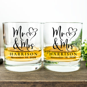Vaso De Whiskey Sra. Hearts Bride Groom Boda