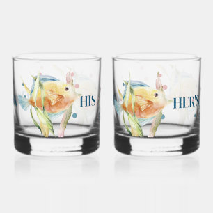VASO DE WHISKEY SU CIUDAD DE PLAYA Y SU PUEBLO, PESCADO TROPICAL D