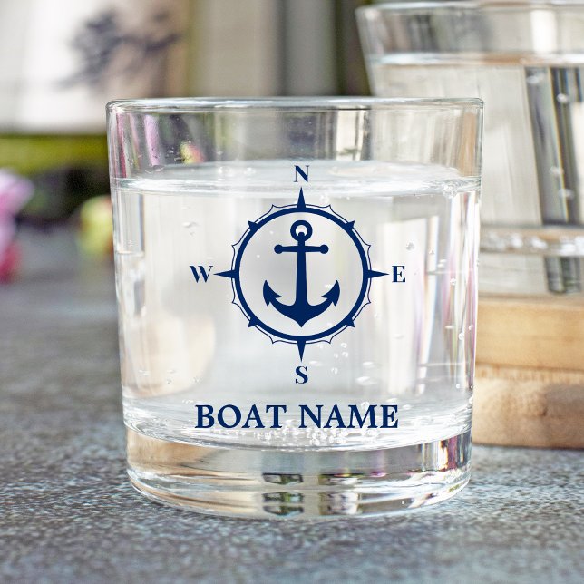 Vaso De Whiskey Su nombre de barco Anchor Nautical Compass Naval A (Subido por el creador)