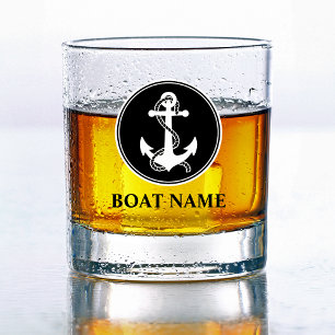 Vaso De Whiskey Su Nombre De Barco Ancla Náutica Y Rope