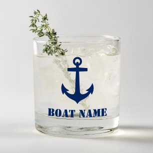 Vaso De Whiskey Su nombre de barco Nautical Anchor Naval Azul