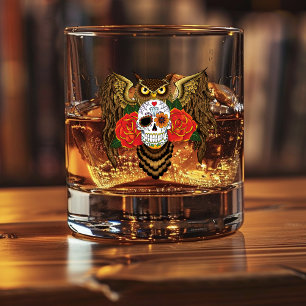Vaso De Whiskey Sugar Skull Rosa Owl