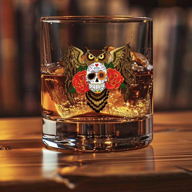 Vaso De Whiskey Sugar Skull Rosa Owl (Subido por el creador)