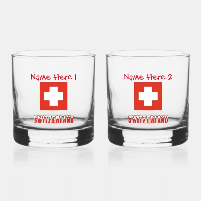 Vaso De Whiskey Suiza Bandera Suiza Personalización Roja (Anverso)