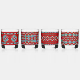 Vaso De Whiskey Surwest Mesas Turquoise & Red Assored Set