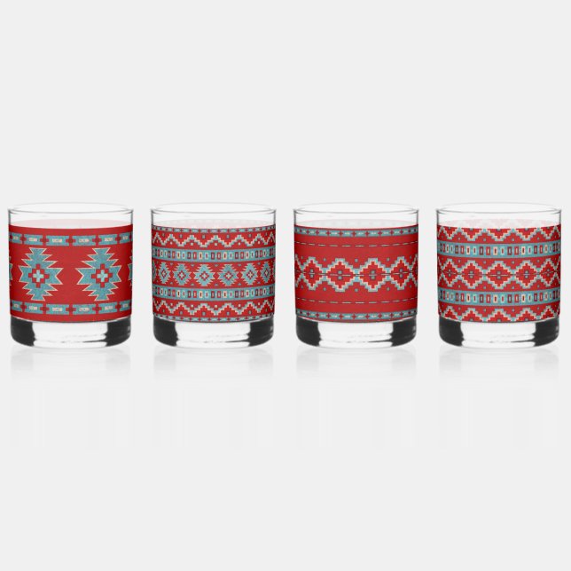 Vaso De Whiskey Surwest Mesas Turquoise & Red Assored Set (Anverso)