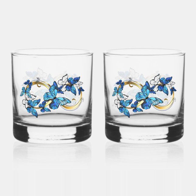 Vaso De Whiskey Symbol Infinity of Blue Morpho Butterflies (Anverso)