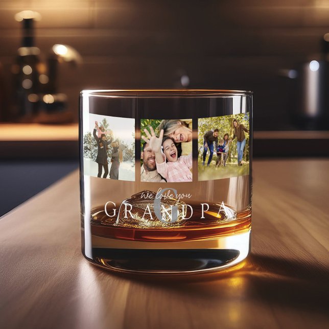 Vaso De Whiskey Te queremos abuelo 3 Foto Monograma personalizado (Subido por el creador)