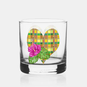 Vaso De Whiskey Tela de Madras de Tartán Colorido del Caribe