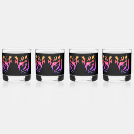 Vaso De Whiskey Tiger Face on Black Glass Drinkware Set