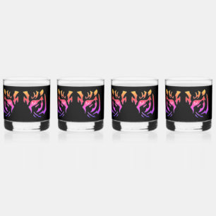 Vaso De Whiskey Tiger Face on Black Glass Drinkware Set