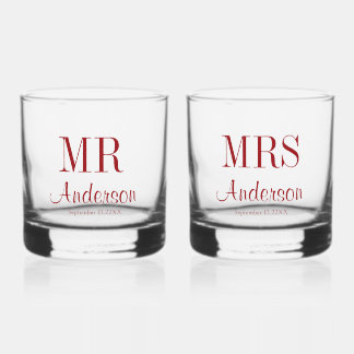 Vaso De Whiskey Tipografía para recién casados Sr. y Sra. Copa de 