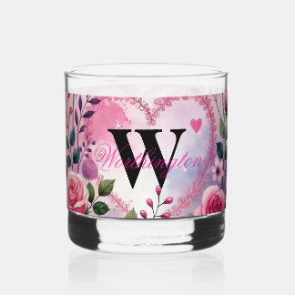 Vaso De Whiskey Tipografía texto corazones florales románticos acu