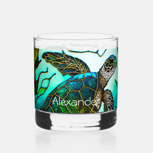 Vaso De Whiskey Tortuga marina tropical verde azul Verde azulado t