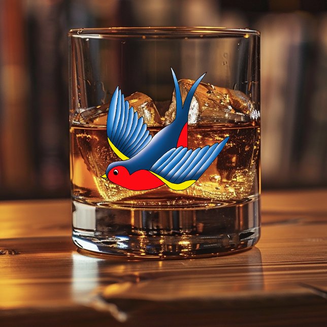 Vaso De Whiskey Tragar el tatuaje azul rojo (Subido por el creador)