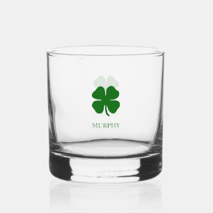 Vaso De Whiskey Trébol de Cuatro Hojas Verde Irlandés