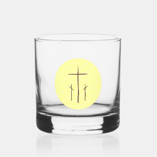 Vaso De Whiskey Tres cruces en amarillo calvario