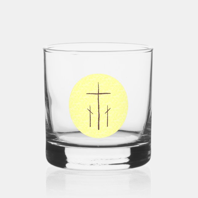 Vaso De Whiskey Tres cruces en amarillo calvario (Anverso)