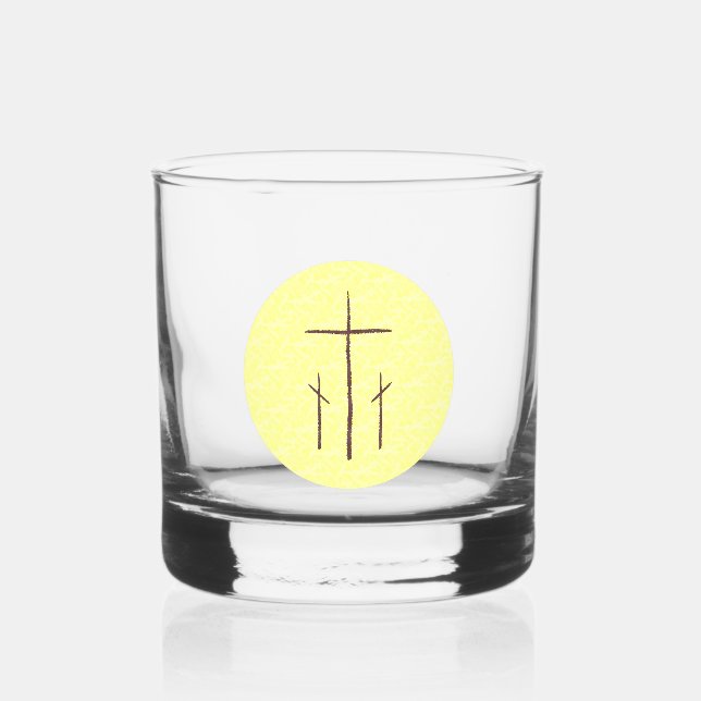 Vaso De Whiskey Tres cruces en Calvario Amarillo (Anverso)