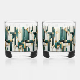 Vaso De Whiskey Turquesa Negro Blanco Oro Moderno Geométrico