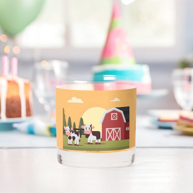 Vaso De Whiskey Two Cows and a Red Barn at Sunrise (Insitu (Cumpleaños))