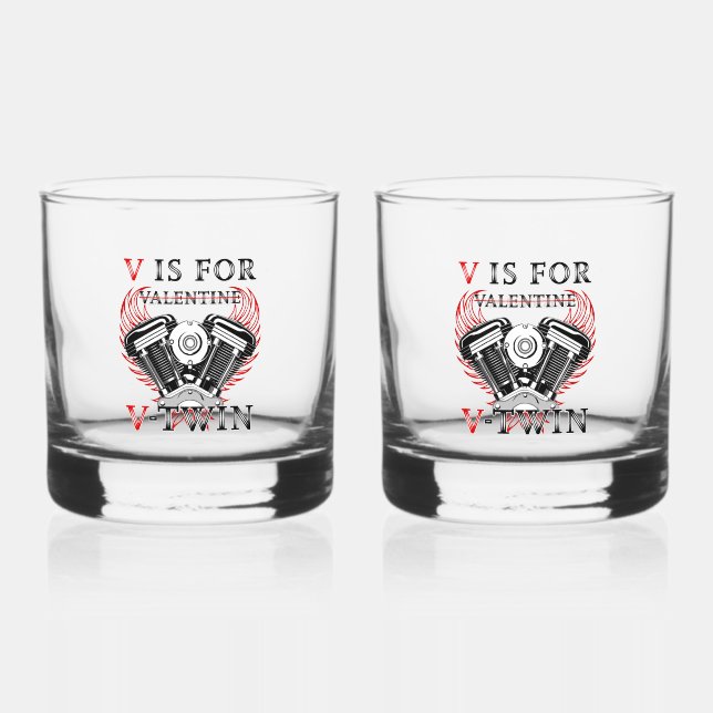 Vaso De Whiskey V is for Valentine, V-Twin Motorcycle. Biker (Anverso)