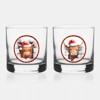 Vaso De Whiskey Vacas de las Tierras Altas Lindas Gorros de Navida