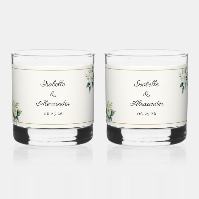 Vaso De Whiskey Vajilla para Bodas Botánica Personalizada (Anverso)