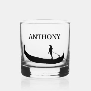 Vaso De Whiskey Venecia Gondola Silhouette en negro