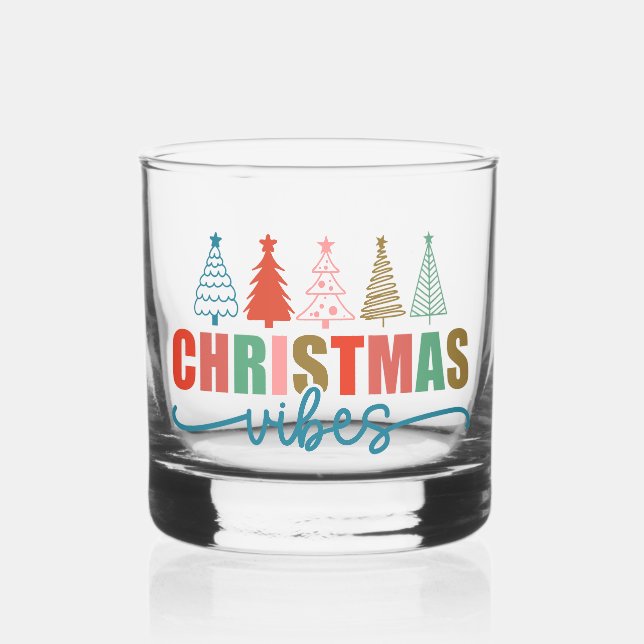 Vaso De Whiskey Vibes de navidades - Diseño de árboles de vacacion (Anverso)