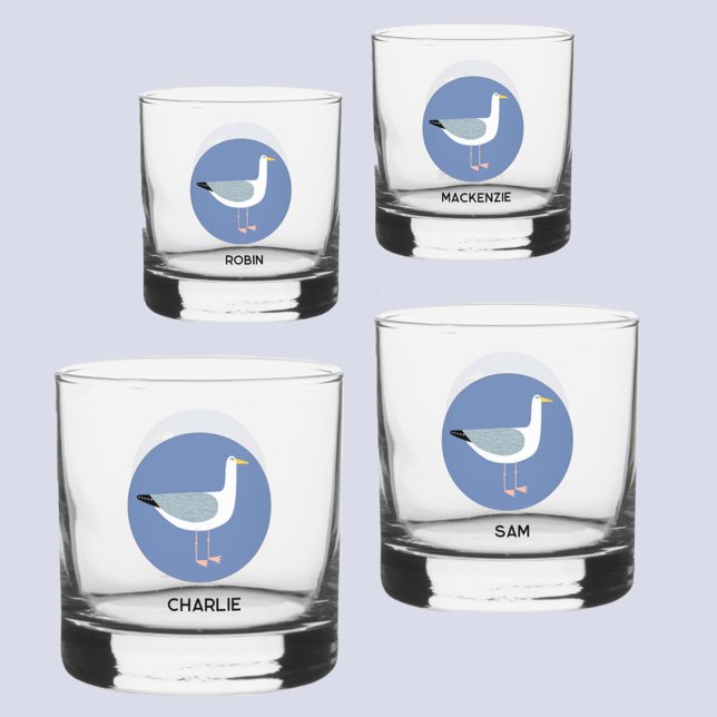Vaso De Whiskey Vidrio de gaviota personalizado (Personalized name seagull coastal glass set)