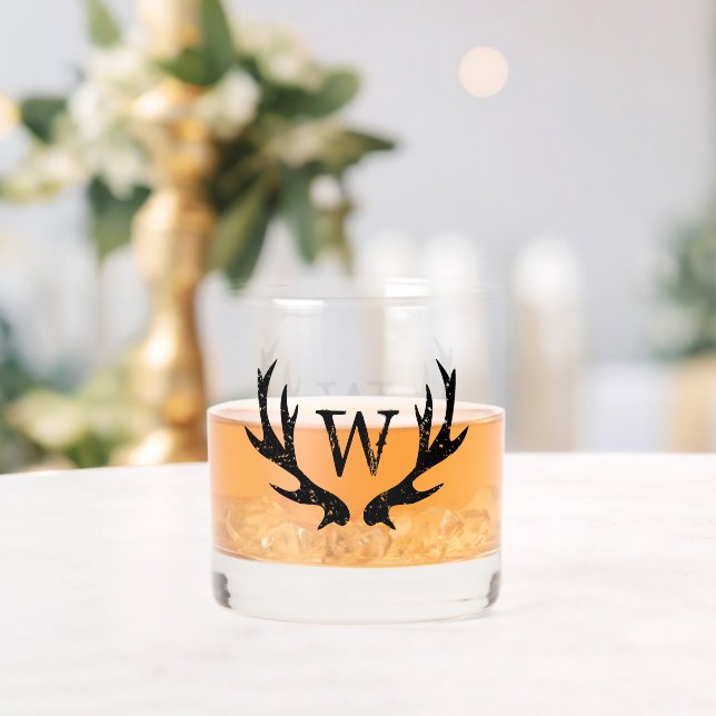 Vaso De Whiskey Vidrio de whisky monogramado con logo de ciervo an (Insitu (Boda))