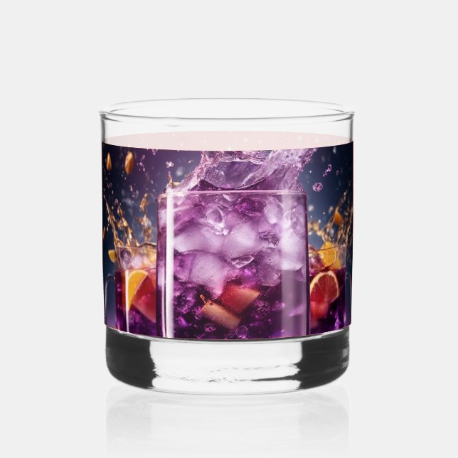 Vaso De Whiskey "Vivid Elegance: Vidrio violeta transparente sobre (Anverso)
