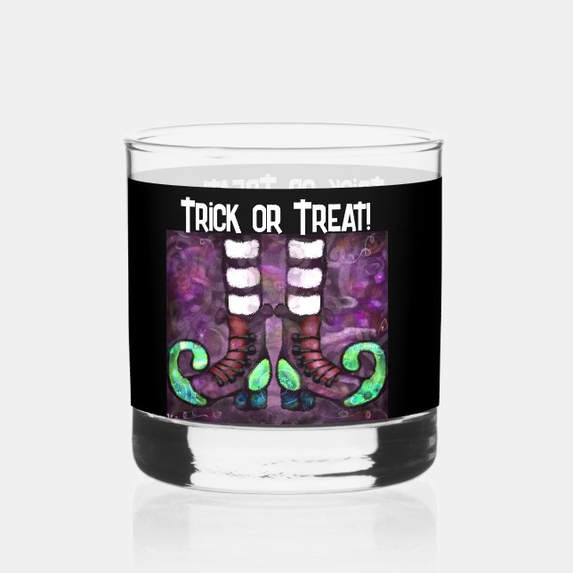 Vaso De Whiskey Whimsical Halloween Witch Boots Purple Green (Reverso )