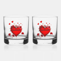 Whiskey Glasses Red Heart Soulmate El día de San V