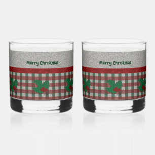 Vaso De Whiskey Xmas Gingham de los años 1940 - Conjunto Personali