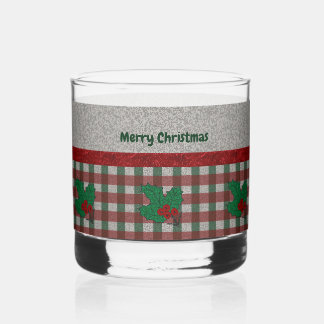 Vaso De Whiskey Xmas Gingham de los años 1940 - Personalizado