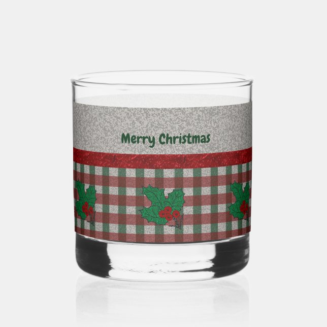 Vaso De Whiskey Xmas Gingham de los años 1940 - Personalizado (Anverso)