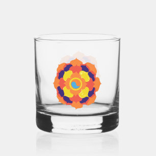 Vaso De Whiskey Yin y Yang Mandala, una flor de Lotus colorida