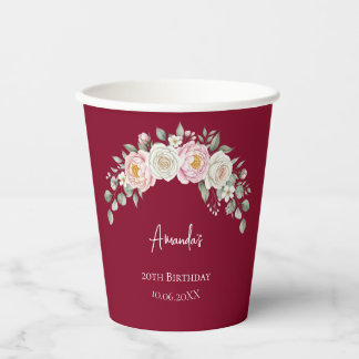 Vaso desechable personalizado con flores rosadas e
