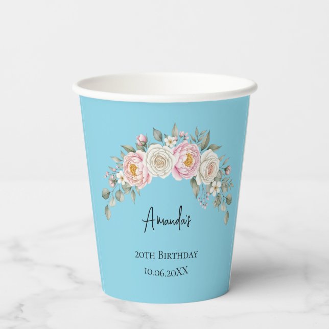 Vaso desechable personalizado con flores rosadas e (Reverso )