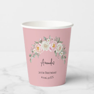 Vaso desechable personalizado con flores rosadas e