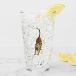 Vaso feliz del vidrio del tigre que estira