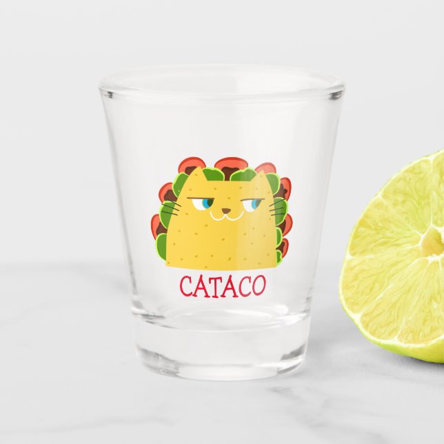 Vaso para chupito de tequila Cataco Gato divertido (Anverso)