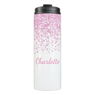 Vaso termal de encargo purpurinoso rosado y blanco