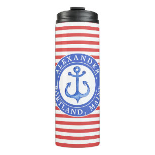 Vaso termal personalizado rojo náutico del ancla