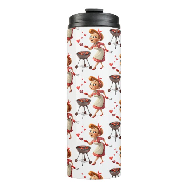 Vaso Térmico Señora Cocinando Corazones Rojos (Anverso)