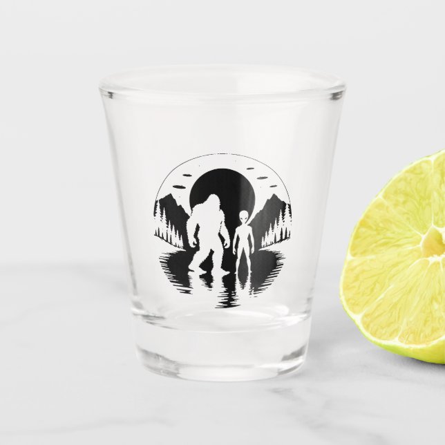 Vasos de chupito de Bigfoot Alien OVNI Críptido (Anverso)