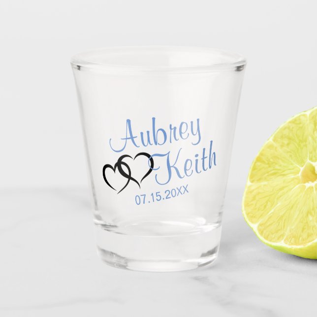 Vasos de chupito para bodas con nombre de novia y  (Anverso)